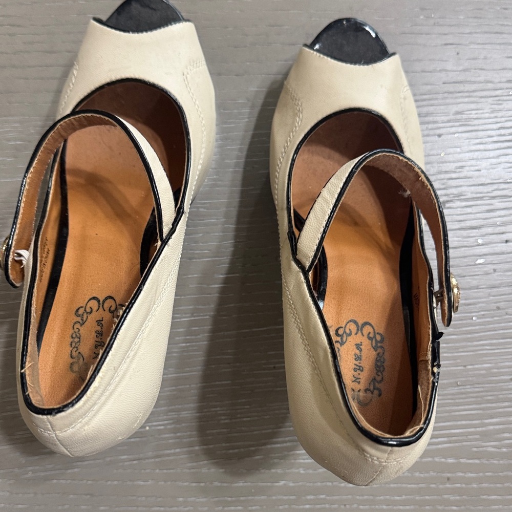 Groove Cream and Black Peep Toe Heels